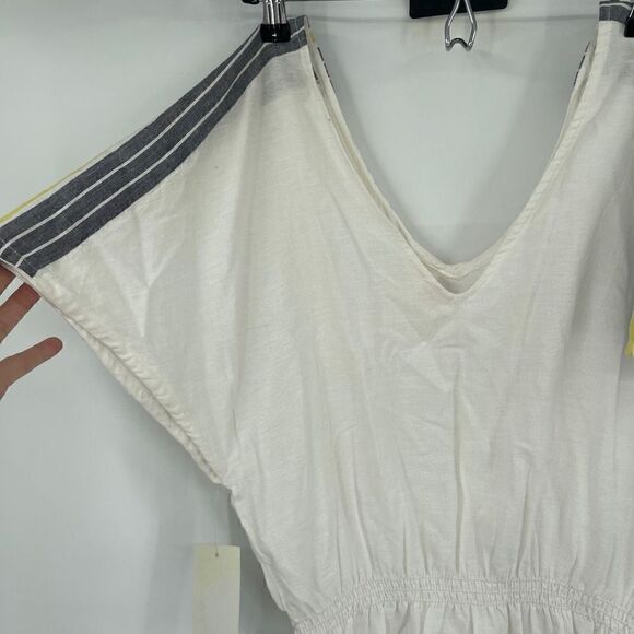 Roxy Women's Short Sleeve V-Neck Striped Linen Mini Dress White Size S NWT - Picture 2 of 5
